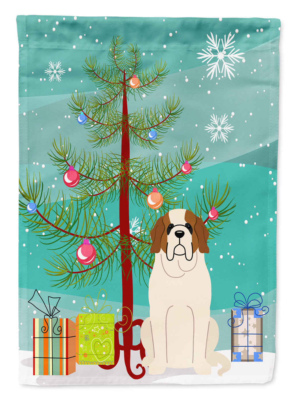 Merry Christmas Tree Saint Bernard Garden Flag Mailbox Decorative Yard Banner Outside Patio Artwork for Flower Beds, Garden Size, Multicolor
