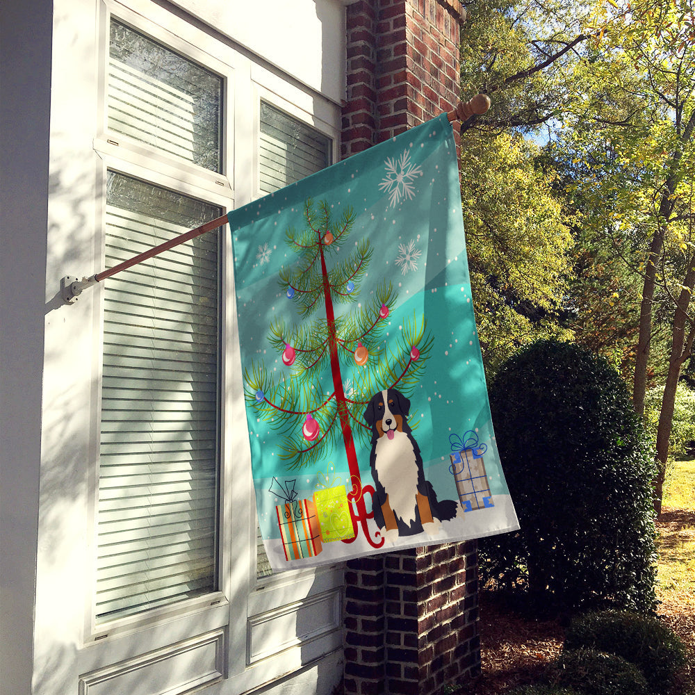 Merry Christmas Tree Bernese Mountain Dog House Flag 28x40 Porch Sleeve Pole Decorative Outside Yard Banner Artwork Wall Hanging, Polyester