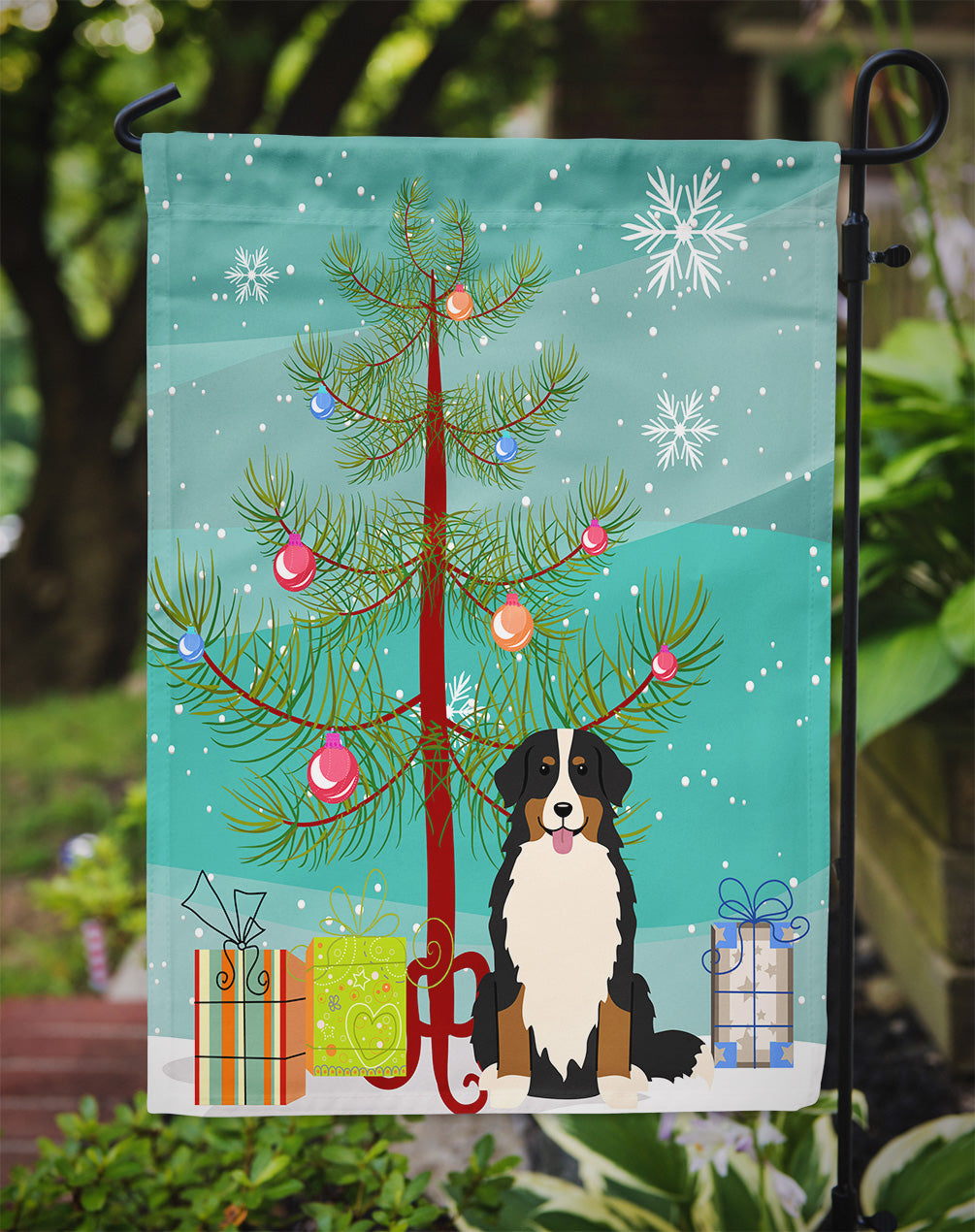Merry Christmas Tree Bernese Mountain Dog Garden Flag Mailbox Decorative Yard Banner Outside Patio Artwork for Flower Beds, Garden Size, Multicolor