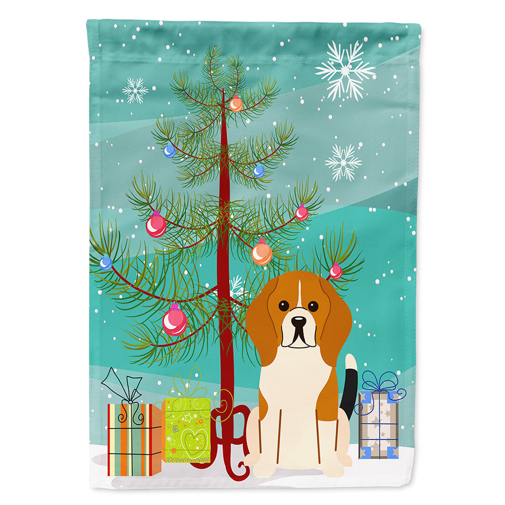 Merry Christmas Tree Beagle Tricolor House Flag 28x40 Porch Sleeve Pole Decorative Outside Yard Banner Artwork Wall Hanging, Polyester