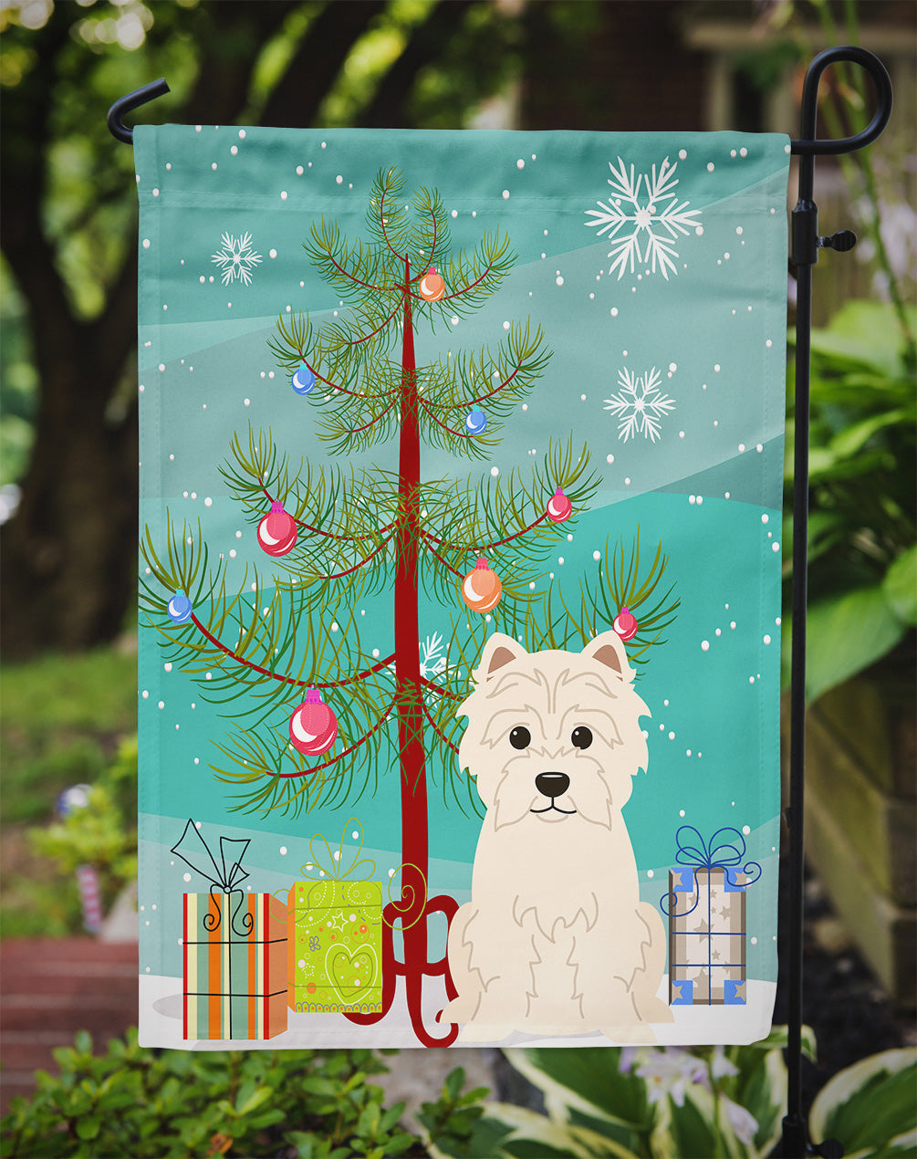 Merry Christmas Tree Westie Garden Flag Mailbox Decorative Yard Banner Outside Patio Artwork for Flower Beds, Garden Size, Multicolor