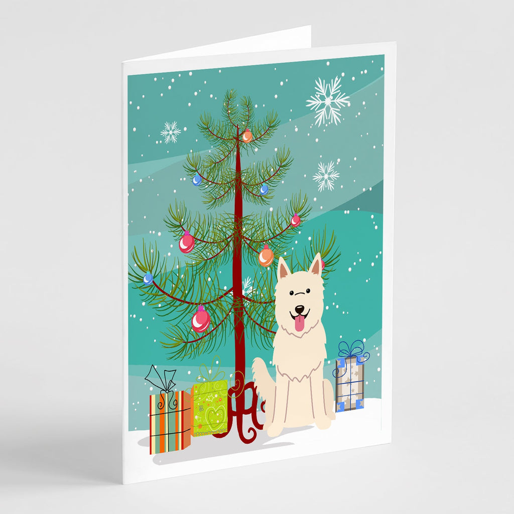 Merry Christmas Tree White German Shepherd Greeting Cards Pack of 8 Blank Cards with Envelopes Whimsical A7 Size 5x7
