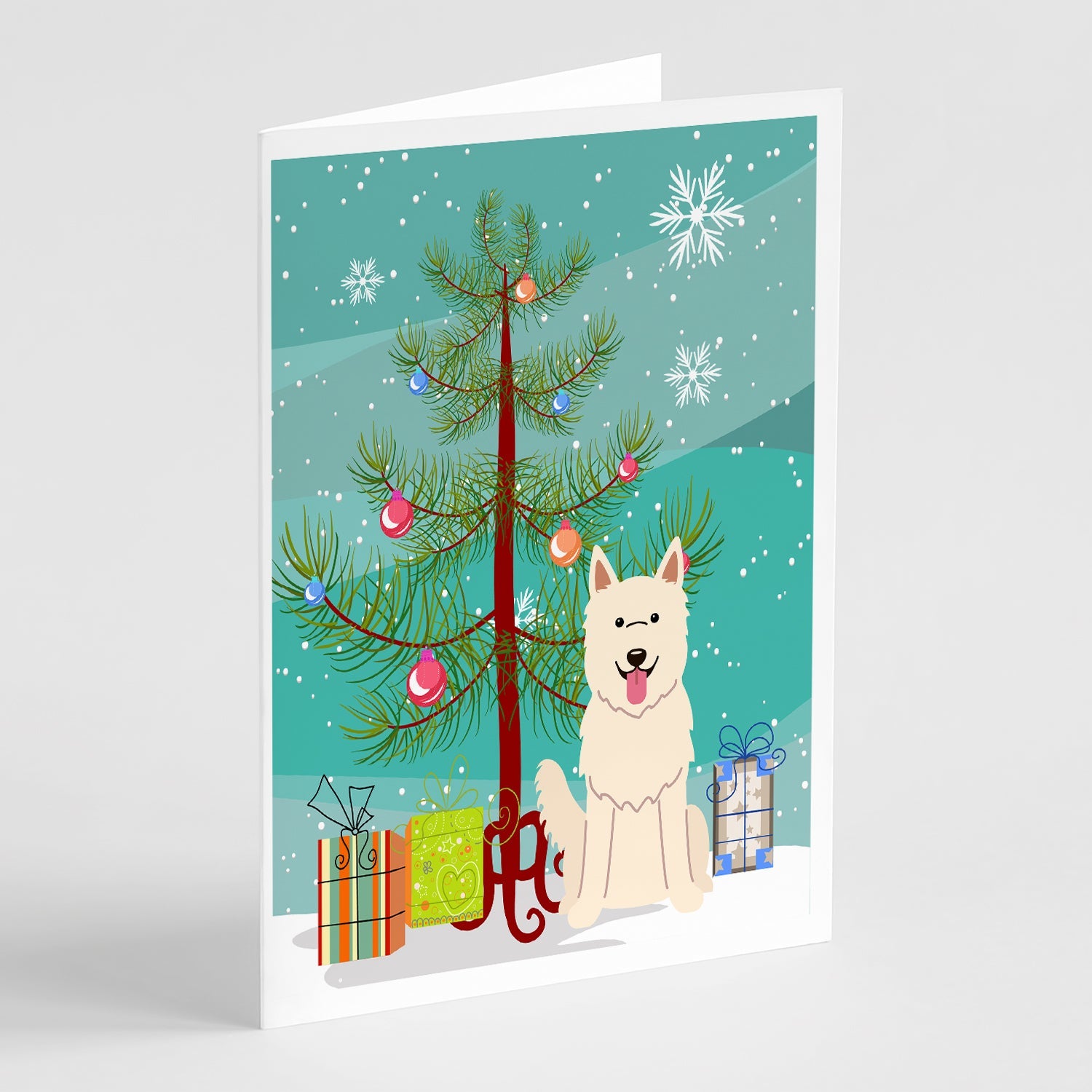 Merry Christmas Tree White German Shepherd Greeting Cards Pack of 8 Blank Cards with Envelopes Whimsical A7 Size 5x7