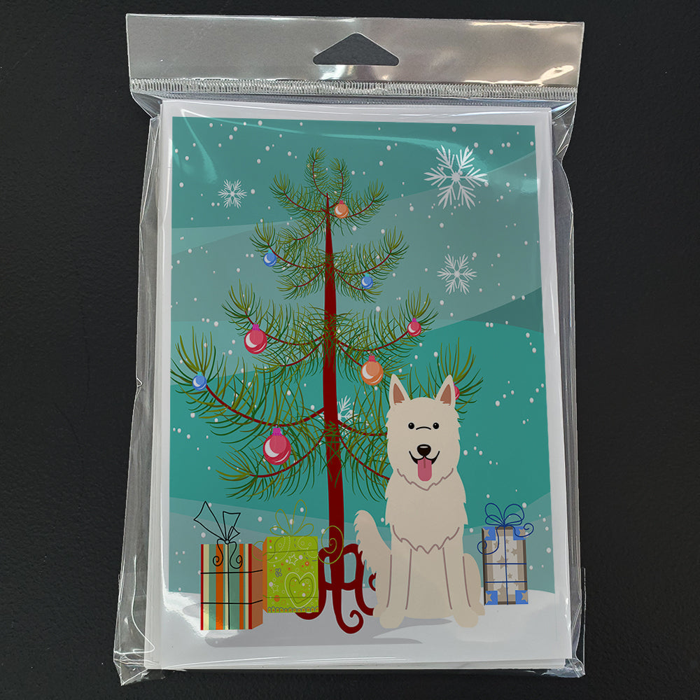 Merry Christmas Tree White German Shepherd Greeting Cards Pack of 8 Blank Cards with Envelopes Whimsical A7 Size 5x7