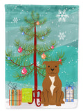 Merry Christmas Tree Staffordshire Bull Terrier Brown Garden Flag Mailbox Decorative Yard Banner Outside Patio Artwork for Flower Beds, Garden Size, Multicolor