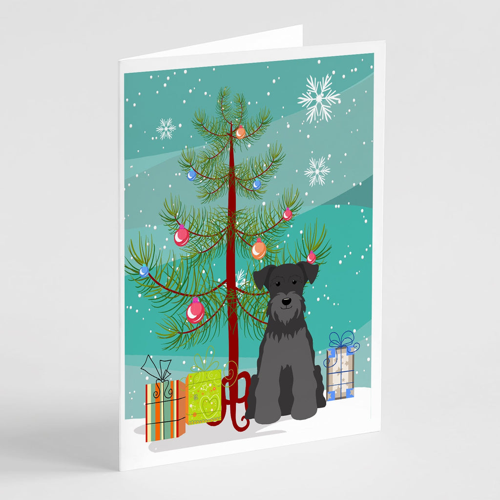 Merry Christmas Tree Miniature Schnauzer Black Greeting Cards Pack of 8 Blank Cards with Envelopes Whimsical A7 Size 5x7