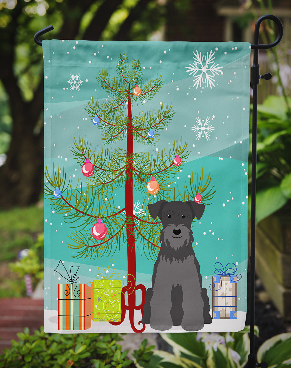 Merry Christmas Tree Miniature Schnauzer Black Garden Flag Mailbox Decorative Yard Banner Outside Patio Artwork for Flower Beds, Garden Size, Multicolor