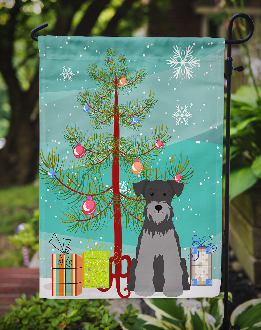 Merry Christmas Tree Miniature Schnauzer Black Silver Garden Flag Mailbox Decorative Yard Banner Outside Patio Artwork for Flower Beds, Garden Size, Multicolor