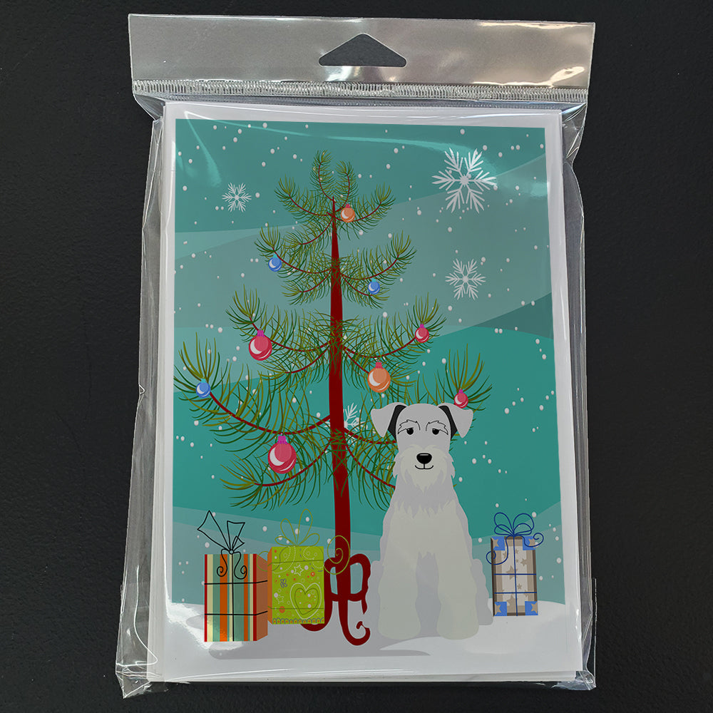 Merry Christmas Tree Miniature Schnauzer White Greeting Cards Pack of 8 Blank Cards with Envelopes Whimsical A7 Size 5x7