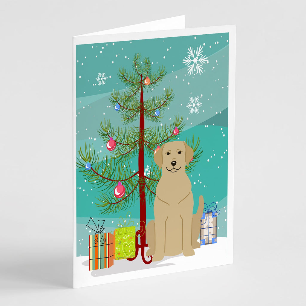 Merry Christmas Tree Yellow Labrador Greeting Cards Pack of 8 Blank Cards with Envelopes Whimsical A7 Size 5x7