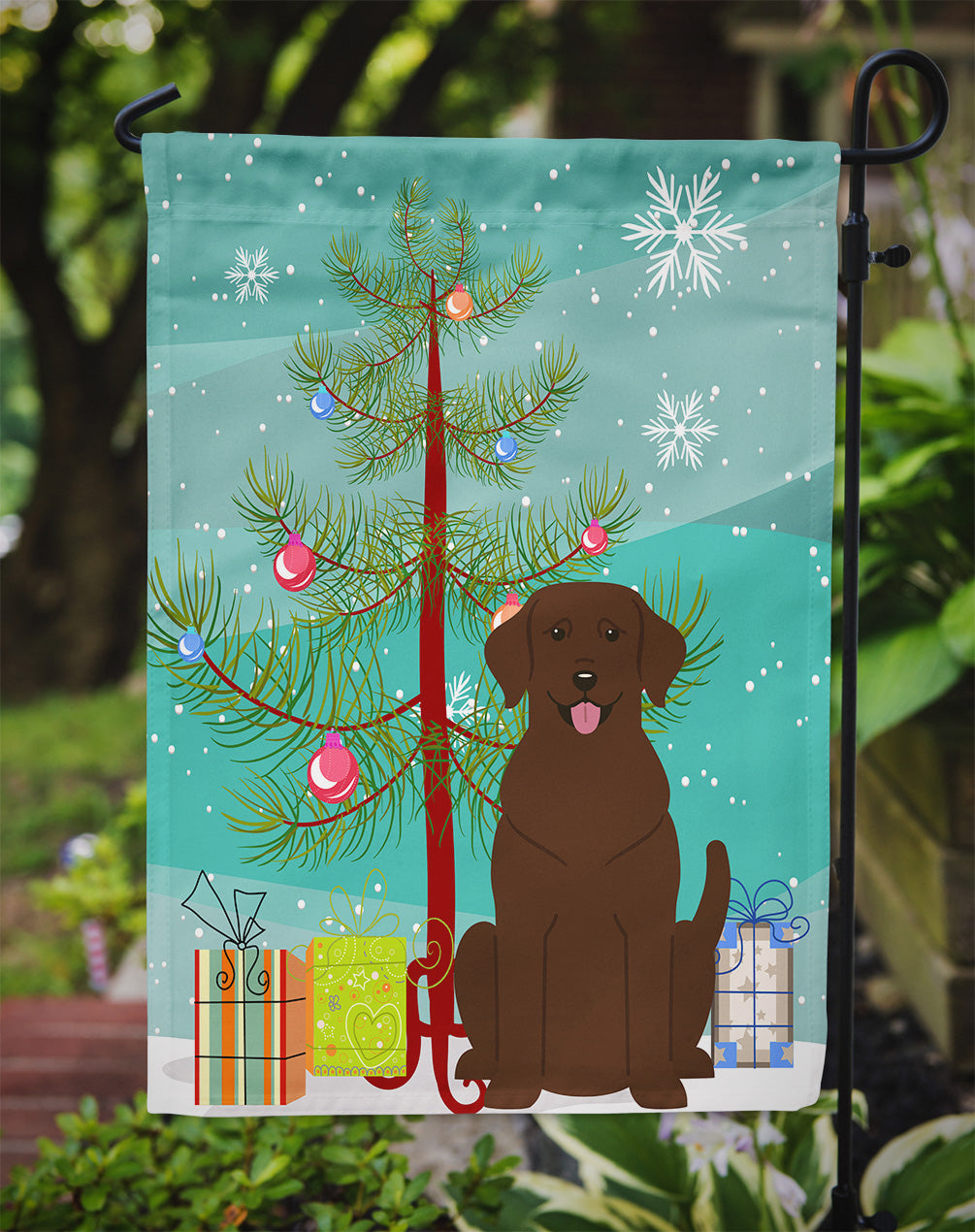 Merry Christmas Tree Chocolate Labrador Garden Flag Mailbox Decorative Yard Banner Outside Patio Artwork for Flower Beds, Garden Size, Multicolor