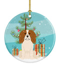 Merry Christmas Tree Cavalier Spaniel Ceramic Ornament Christmas Tree Hanging Decorations for Home Christmas Holiday, Party, Gift, 3 in, Multicolor