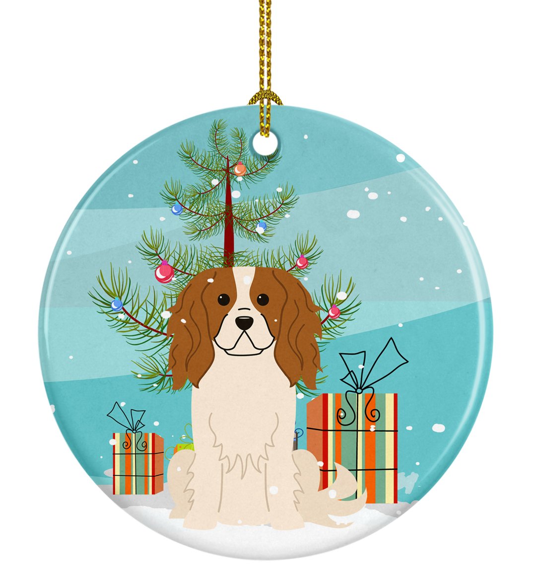 Merry Christmas Tree Cavalier Spaniel Ceramic Ornament Christmas Tree Hanging Decorations for Home Christmas Holiday, Party, Gift, 3 in, Multicolor