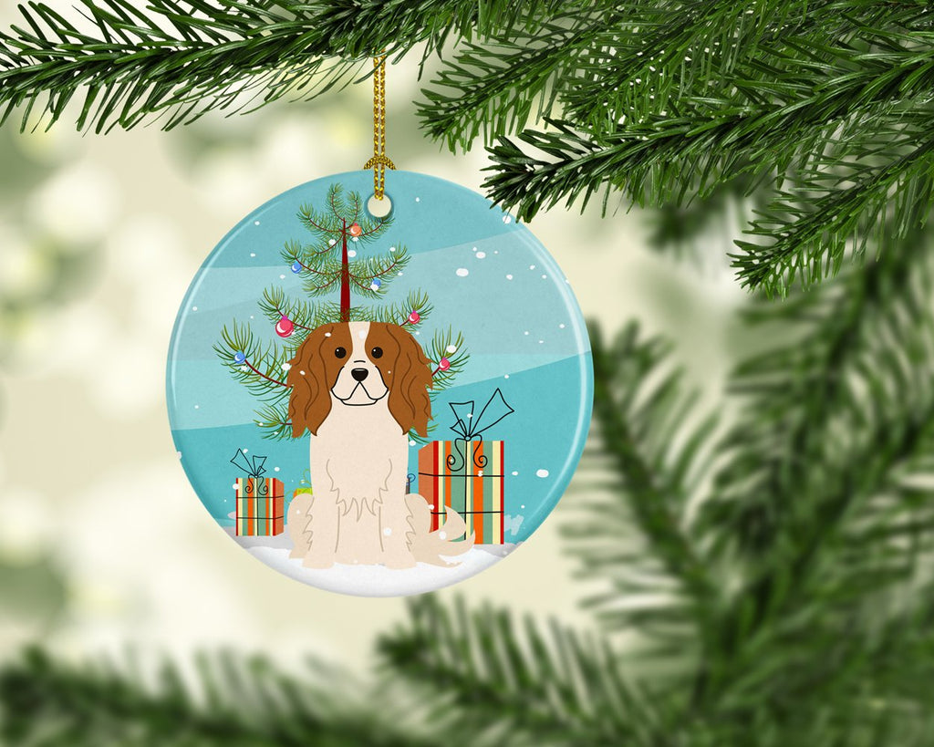 Merry Christmas Tree Cavalier Spaniel Ceramic Ornament Christmas Tree Hanging Decorations for Home Christmas Holiday, Party, Gift, 3 in, Multicolor
