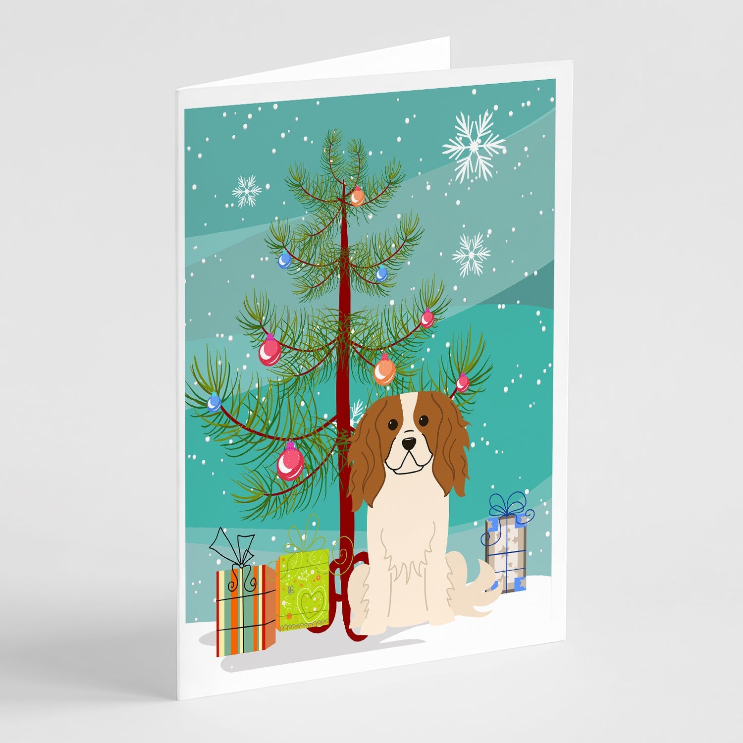 Merry Christmas Tree Cavalier Spaniel Greeting Cards Pack of 8 Blank Cards with Envelopes Whimsical A7 Size 5x7