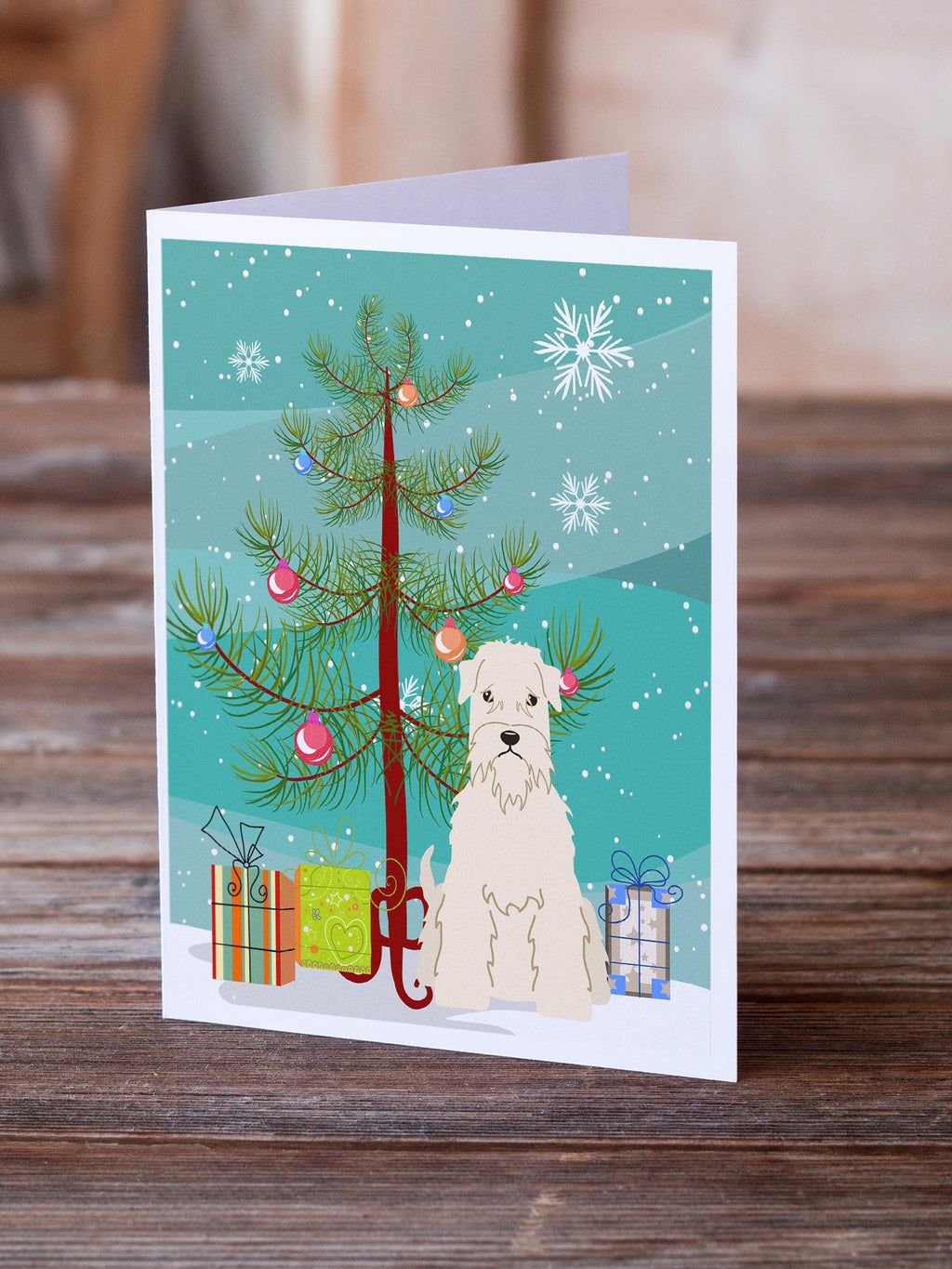 Merry Christmas Tree Soft Coated Wheaten Terrier Greeting Cards Pack of 8 Blank Cards with Envelopes Whimsical A7 Size 5x7