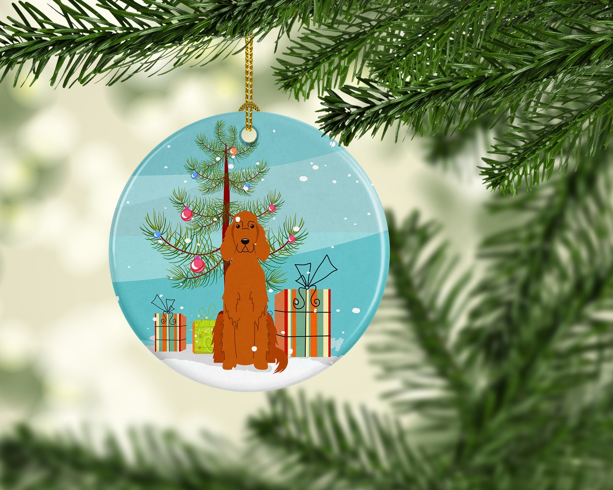 Merry Christmas Tree Irish Setter Ceramic Ornament Christmas Tree Hanging Decorations for Home Christmas Holiday, Party, Gift, 3 in, Multicolor