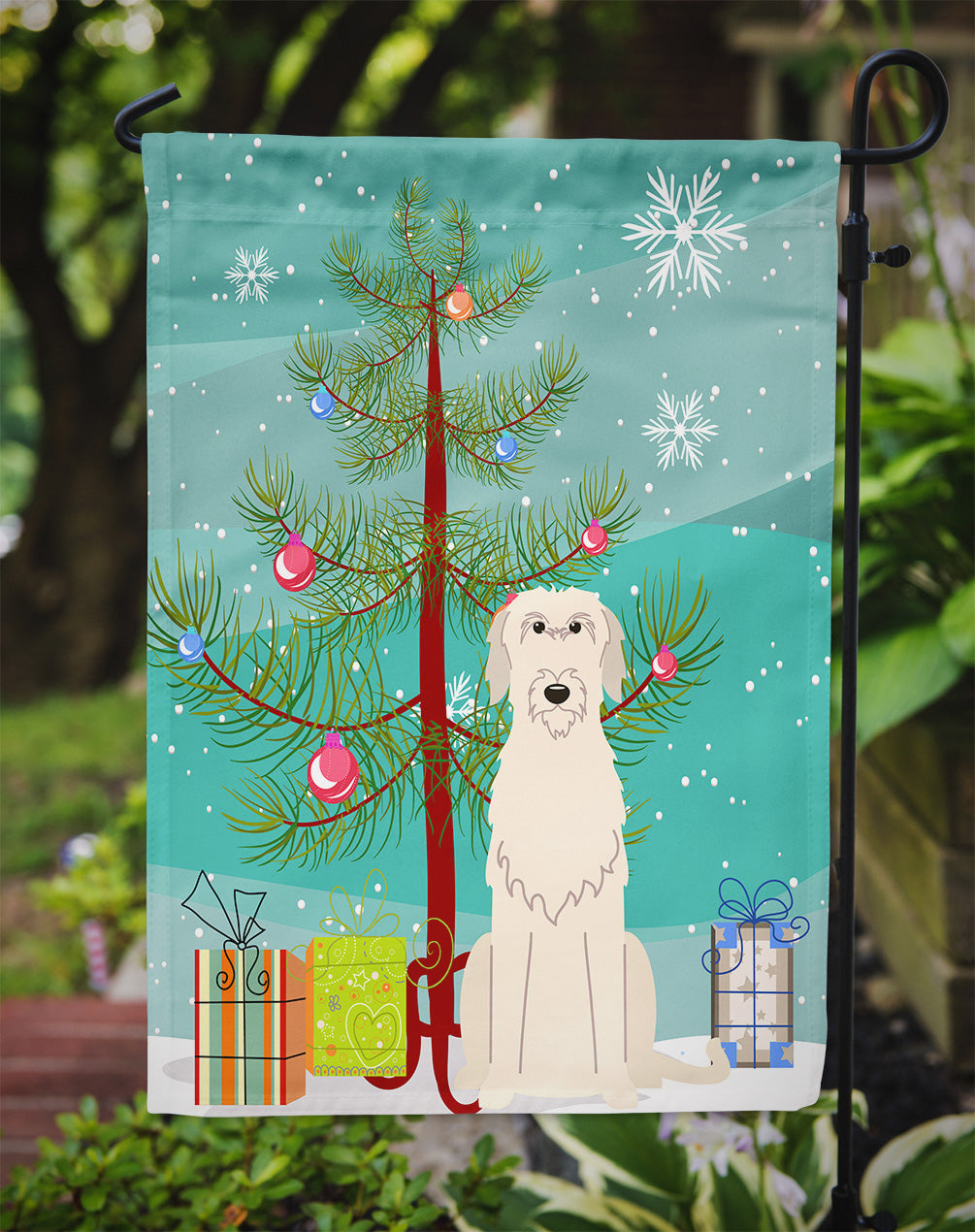 Merry Christmas Tree Irish Wolfhound Garden Flag Mailbox Decorative Yard Banner Outside Patio Artwork for Flower Beds, Garden Size, Multicolor