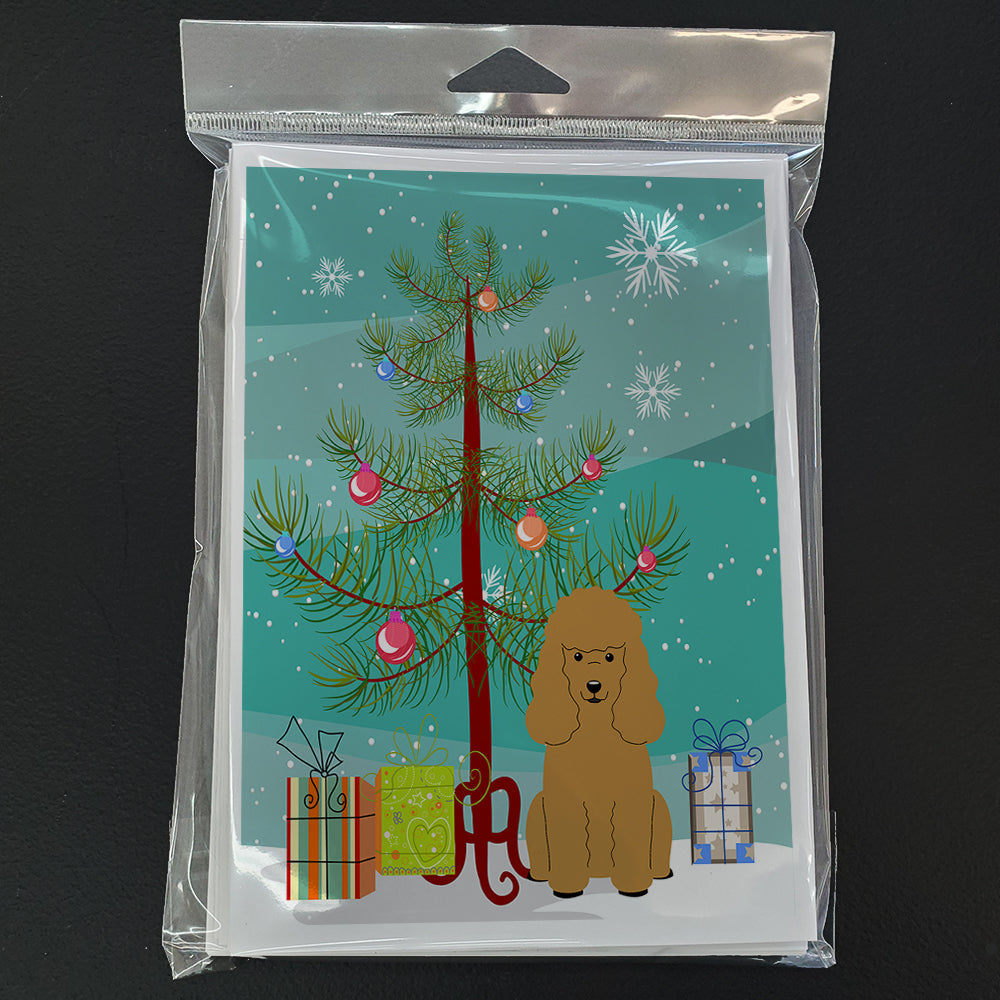 Merry Christmas Tree Poodle Tan Greeting Cards Pack of 8 Blank Cards with Envelopes Whimsical A7 Size 5x7