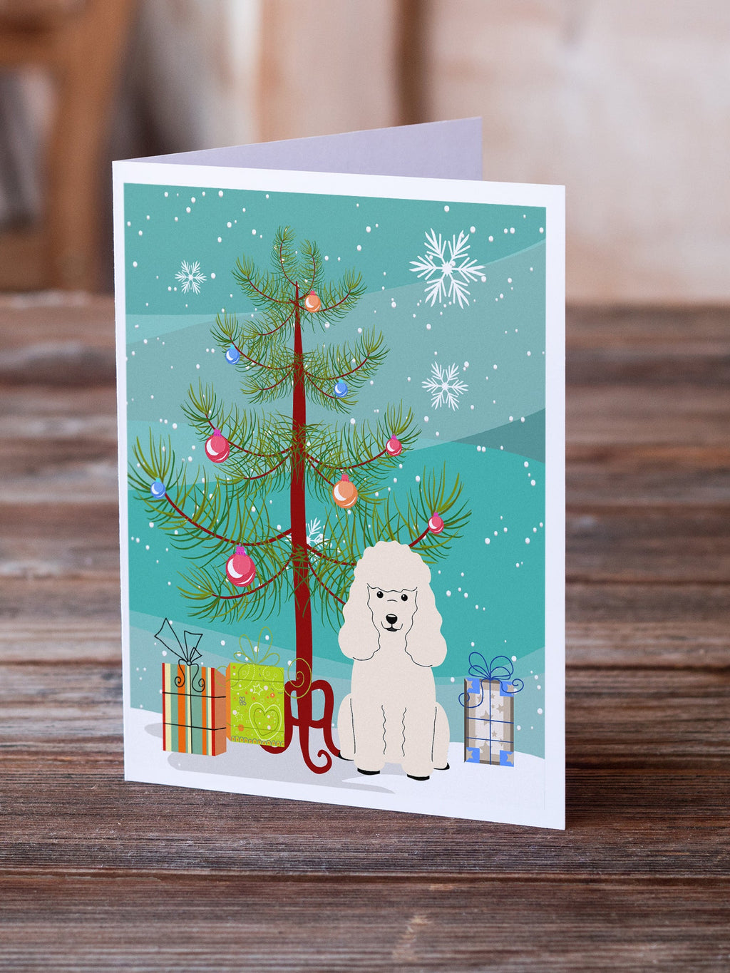 Merry Christmas Tree Poodle White Greeting Cards Pack of 8 Blank Cards with Envelopes Whimsical A7 Size 5x7
