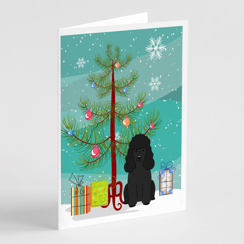 Merry Christmas Tree Poodle Black Greeting Cards Pack of 8 Blank Cards with Envelopes Whimsical A7 Size 5x7