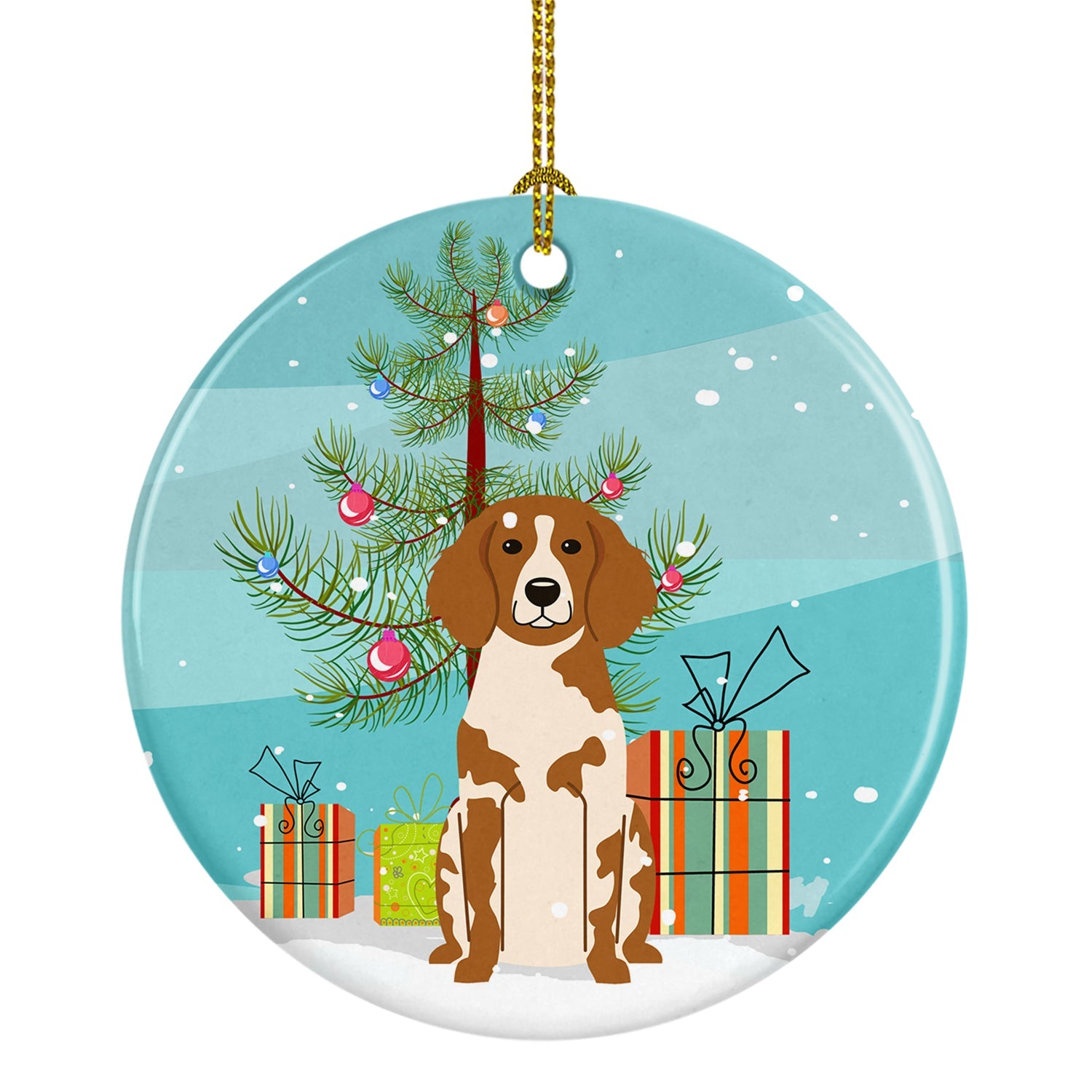 Merry Christmas Tree Brittany Spaniel Ceramic Ornament Christmas Tree Hanging Decorations for Home Christmas Holiday, Party, Gift, 3 in, Multicolor
