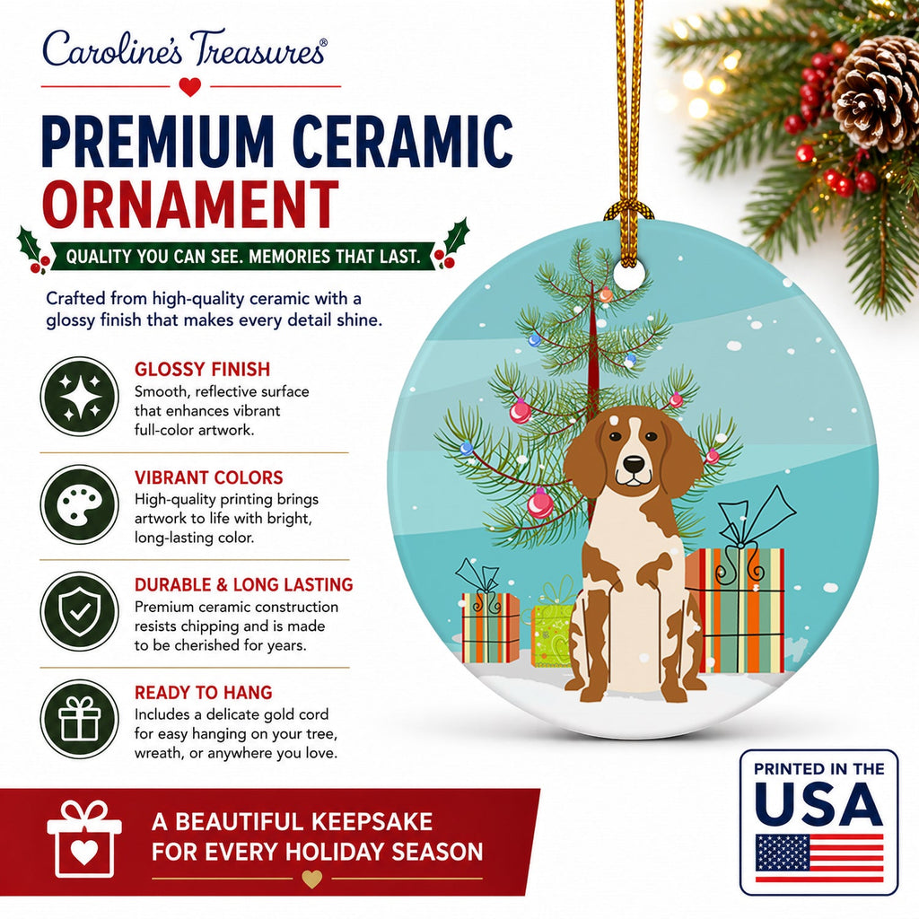 Merry Christmas Tree Brittany Spaniel Ceramic Ornament Christmas Tree Hanging Decorations for Home Christmas Holiday, Party, Gift, 3 in, Multicolor