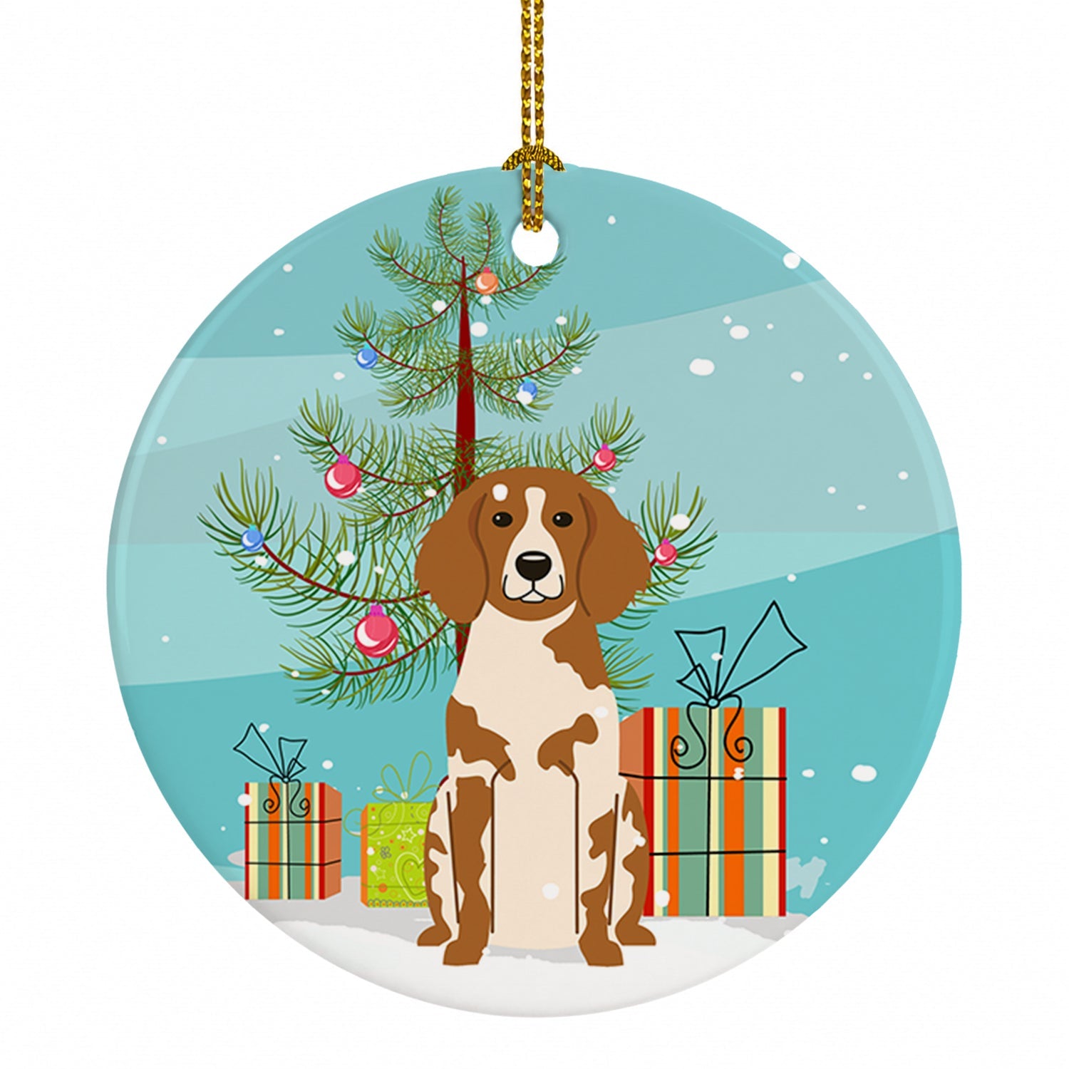 Merry Christmas Tree Brittany Spaniel Ceramic Ornament Christmas Tree Hanging Decorations for Home Christmas Holiday, Party, Gift, 3 in, Multicolor