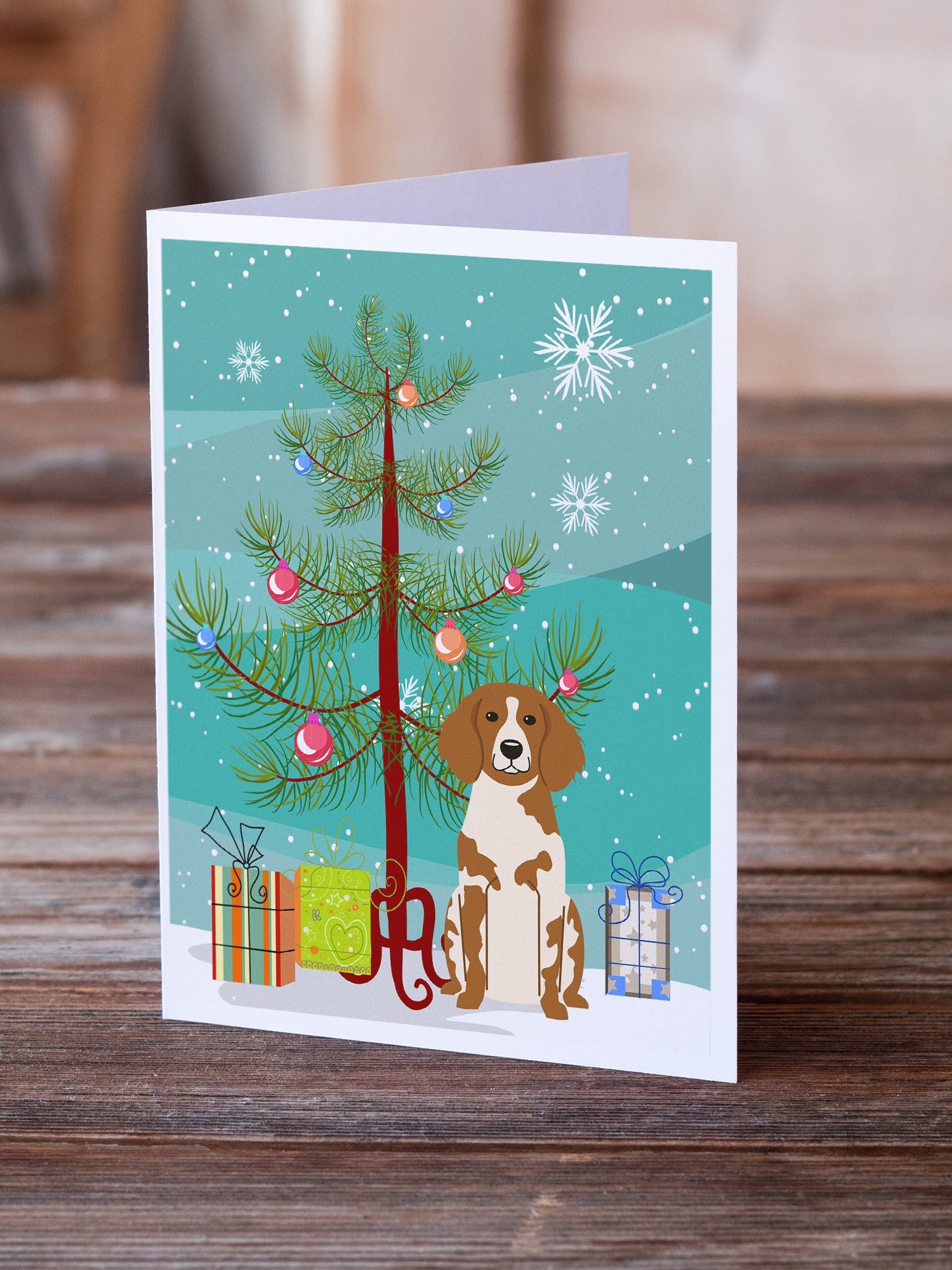 Merry Christmas Tree Brittany Spaniel Greeting Cards Pack of 8 Blank Cards with Envelopes Whimsical A7 Size 5x7