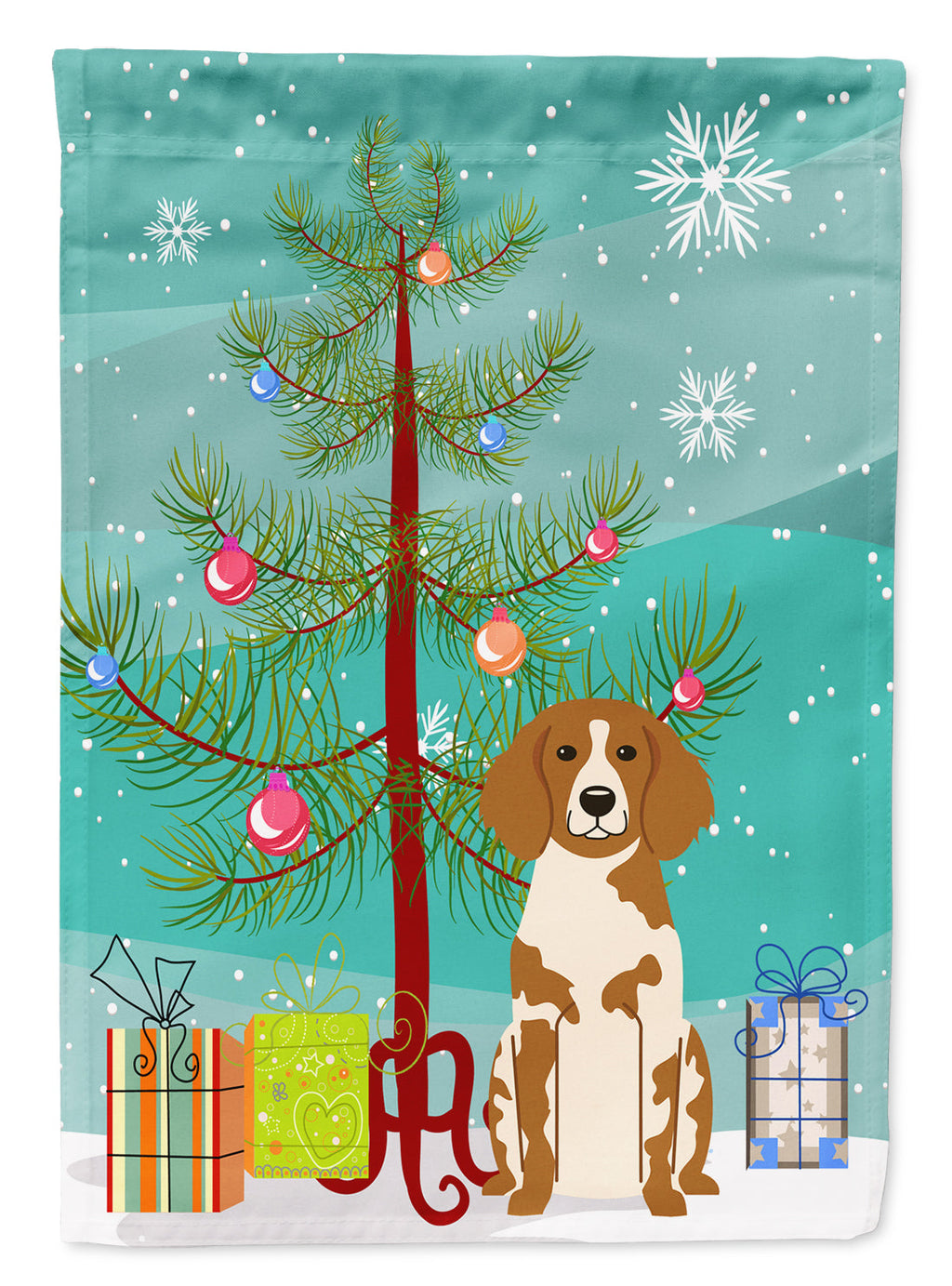 Merry Christmas Tree Brittany Spaniel Garden Flag Mailbox Decorative Yard Banner Outside Patio Artwork for Flower Beds, Garden Size, Multicolor