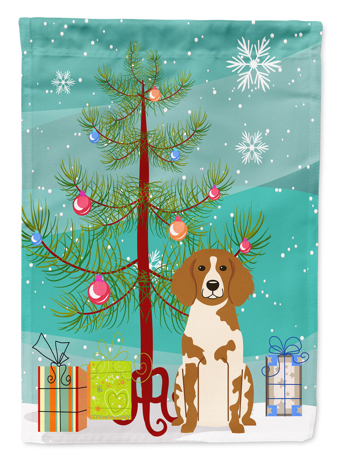 Merry Christmas Tree Brittany Spaniel Garden Flag Mailbox Decorative Yard Banner Outside Patio Artwork for Flower Beds, Garden Size, Multicolor