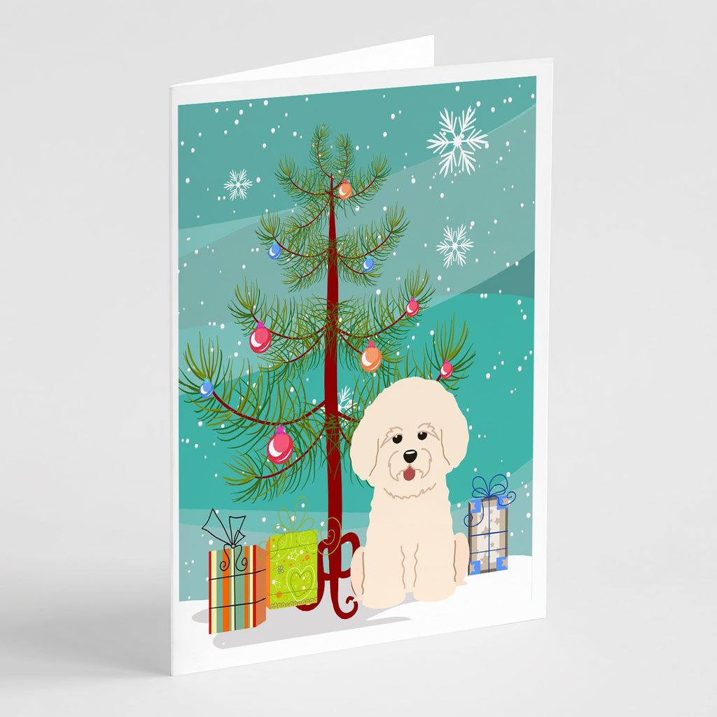 Merry Christmas Tree Bichon Frise Greeting Cards Pack of 8 Blank Cards with Envelopes Whimsical A7 Size 5x7