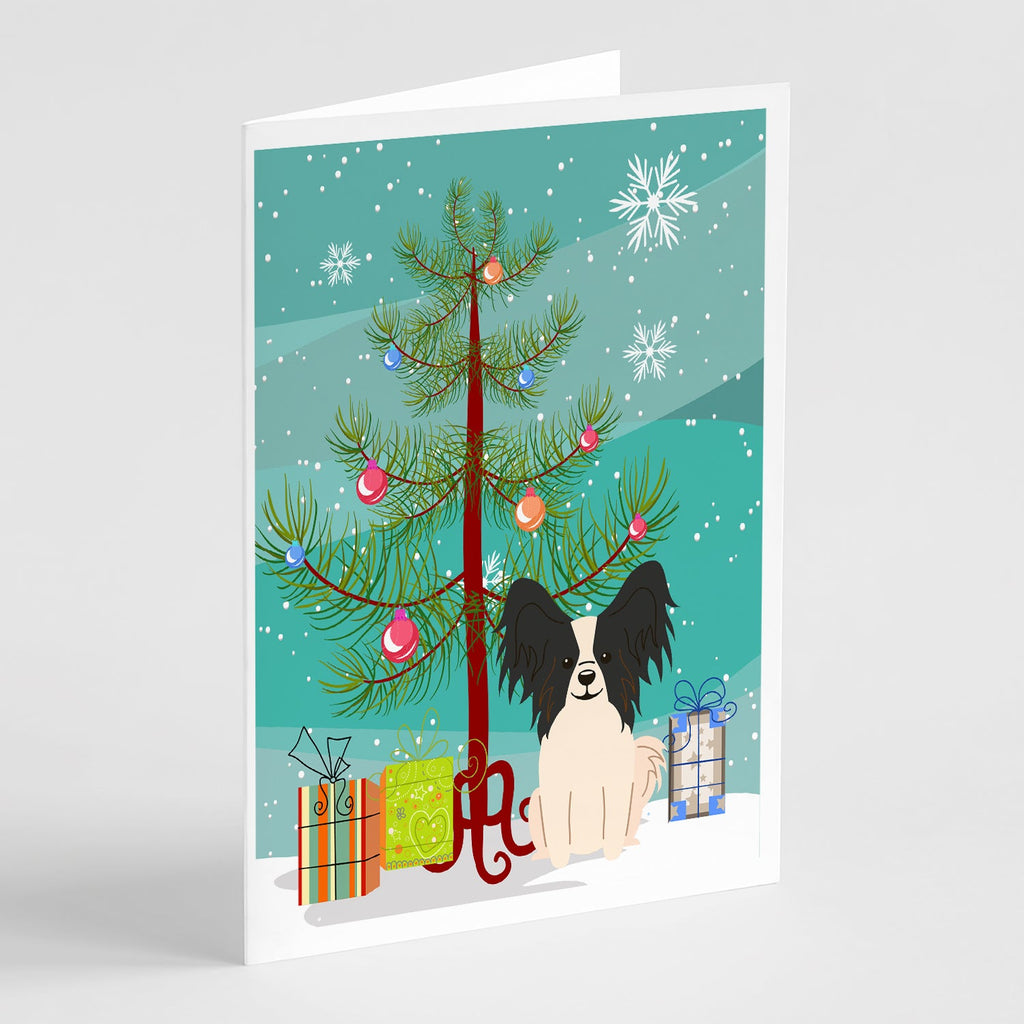 Merry Christmas Tree Papillon Black White Greeting Cards Pack of 8 Blank Cards with Envelopes Whimsical A7 Size 5x7