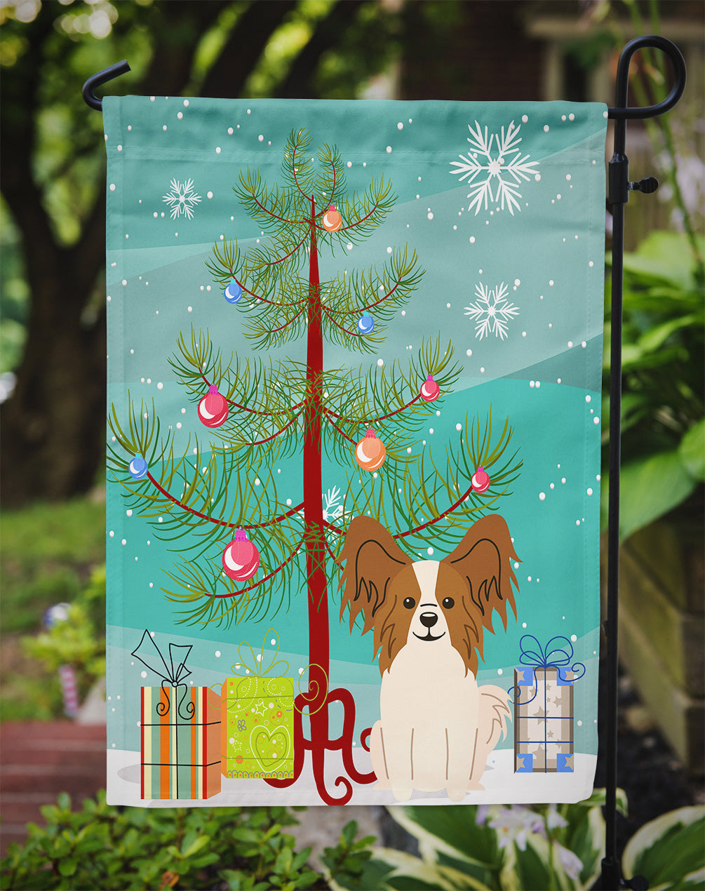 Merry Christmas Tree Papillon Red White Garden Flag Mailbox Decorative Yard Banner Outside Patio Artwork for Flower Beds, Garden Size, Multicolor