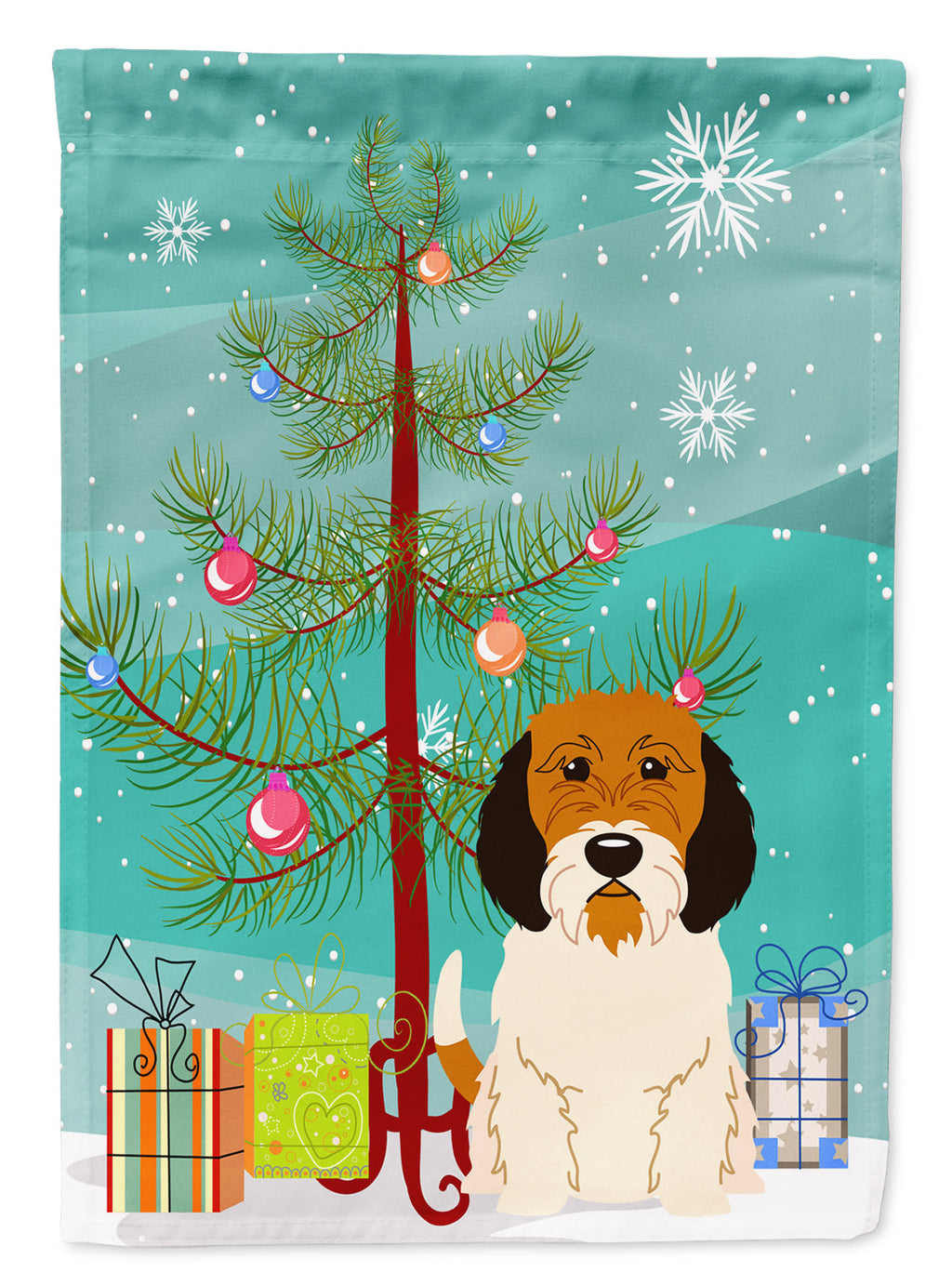 Merry Christmas Tree Petit Basset Griffon Veenden Garden Flag Mailbox Decorative Yard Banner Outside Patio Artwork for Flower Beds, Garden Size, Multicolor