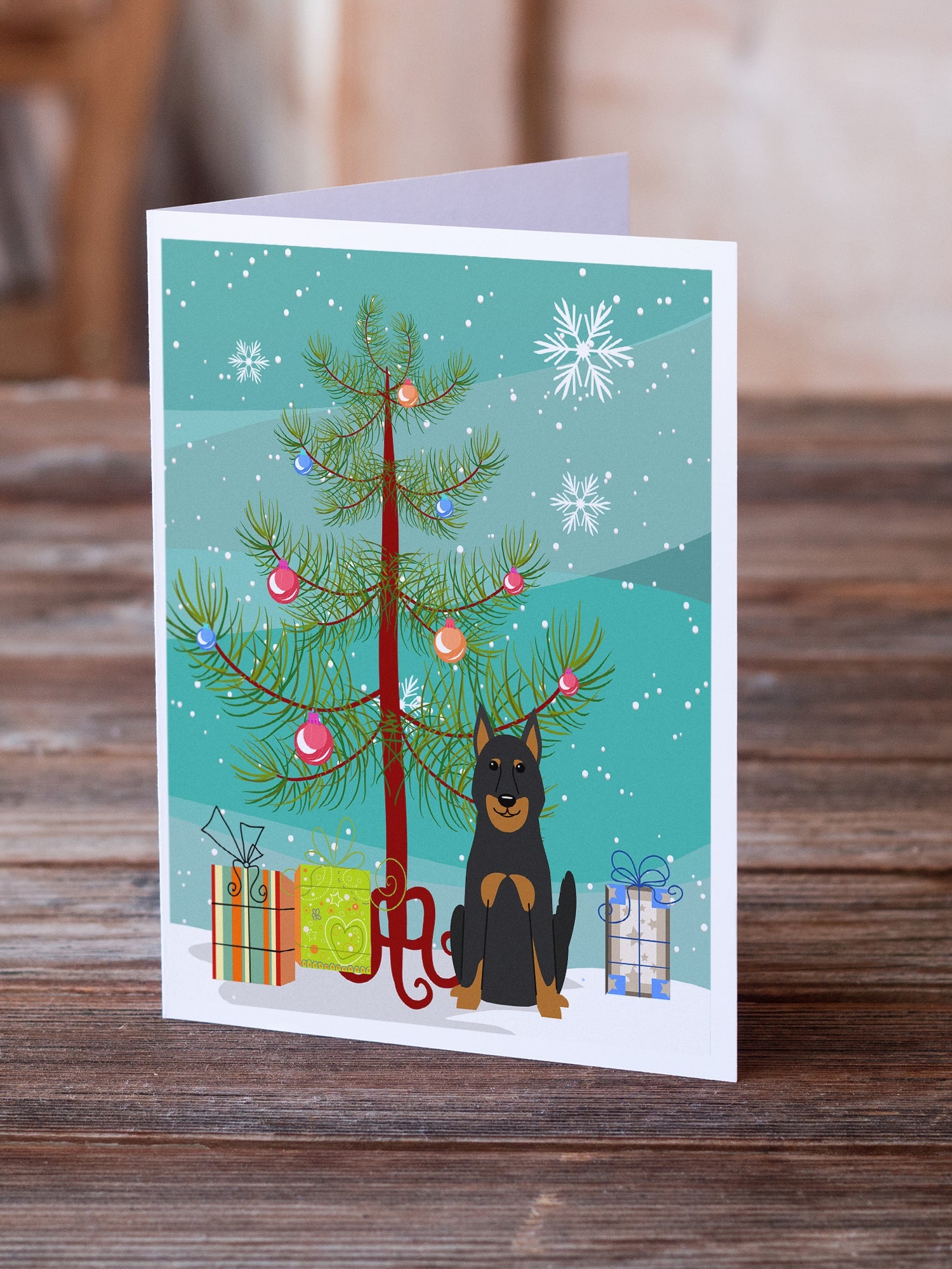 Merry Christmas Tree Beauce Shepherd Dog Greeting Cards Pack of 8 Blank Cards with Envelopes Whimsical A7 Size 5x7
