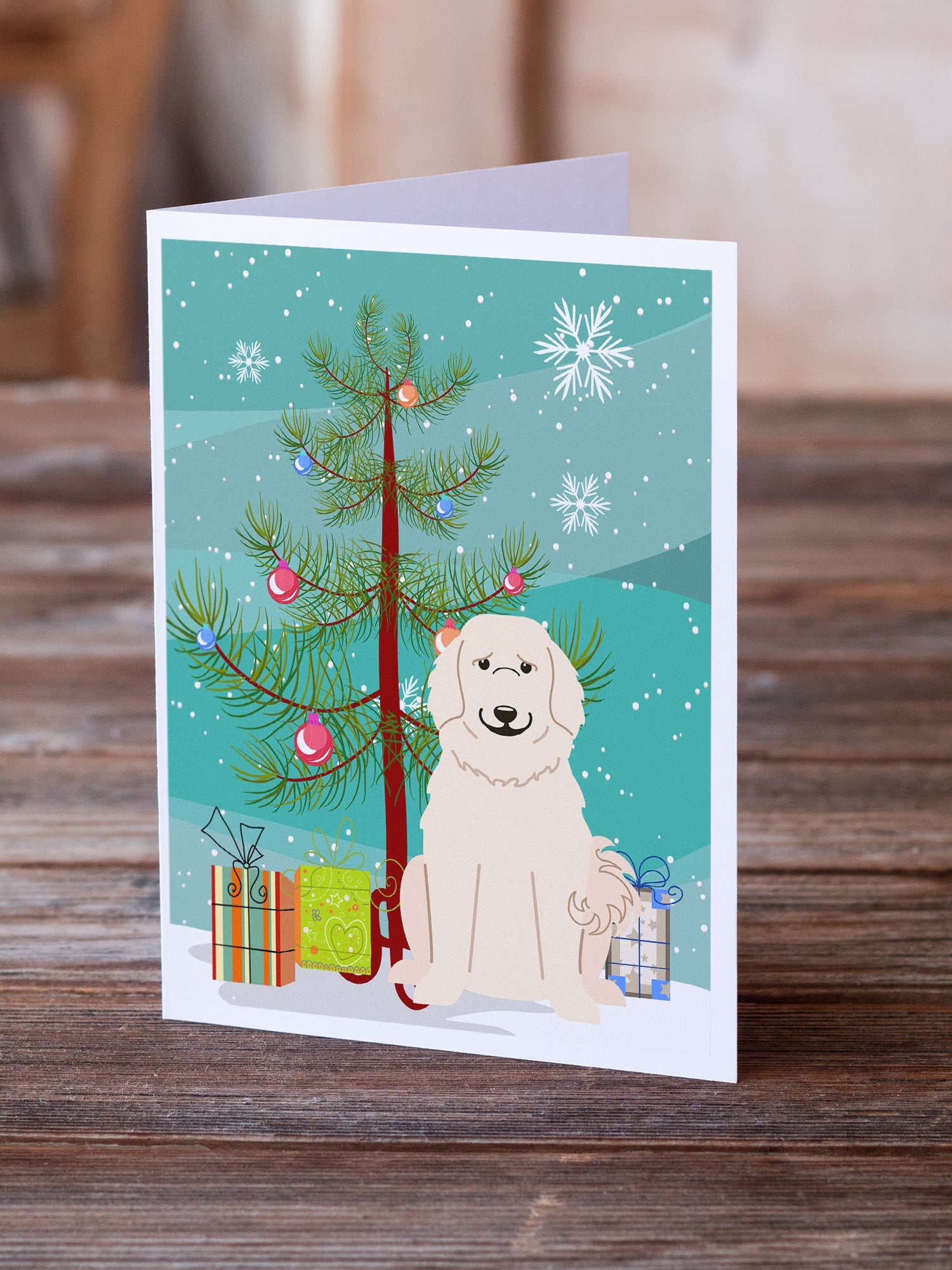 Merry Christmas Tree Great Pyrenese Greeting Cards Pack of 8 Blank Cards with Envelopes Whimsical A7 Size 5x7