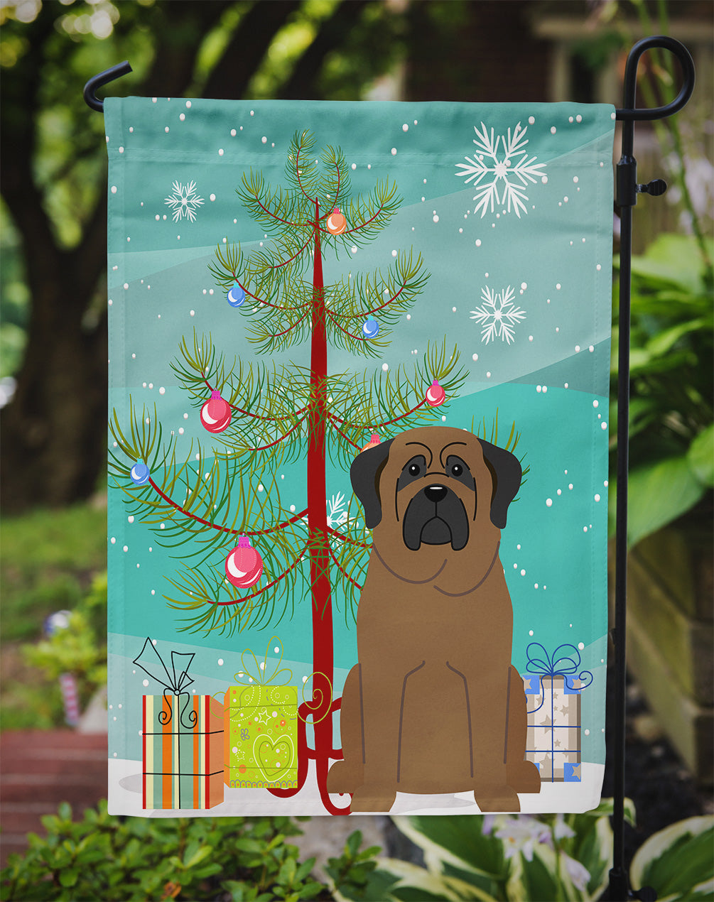 Merry Christmas Tree Bullmastiff Garden Flag Mailbox Decorative Yard Banner Outside Patio Artwork for Flower Beds, Garden Size, Multicolor