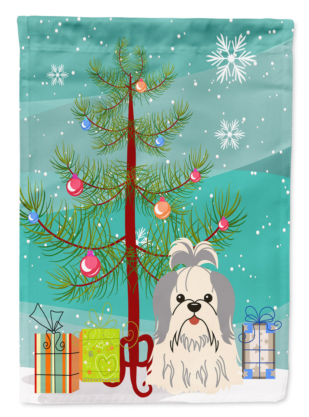 Merry Christmas Tree Shih Tzu Silver White Garden Flag Mailbox Decorative Yard Banner Outside Patio Artwork for Flower Beds, Garden Size, Multicolor