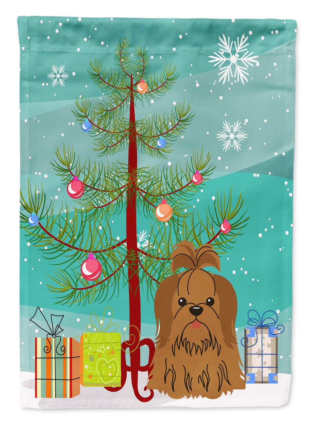Merry Christmas Tree Shih Tzu Silver Chocolate Garden Flag Mailbox Decorative Yard Banner Outside Patio Artwork for Flower Beds, Garden Size, Multicolor