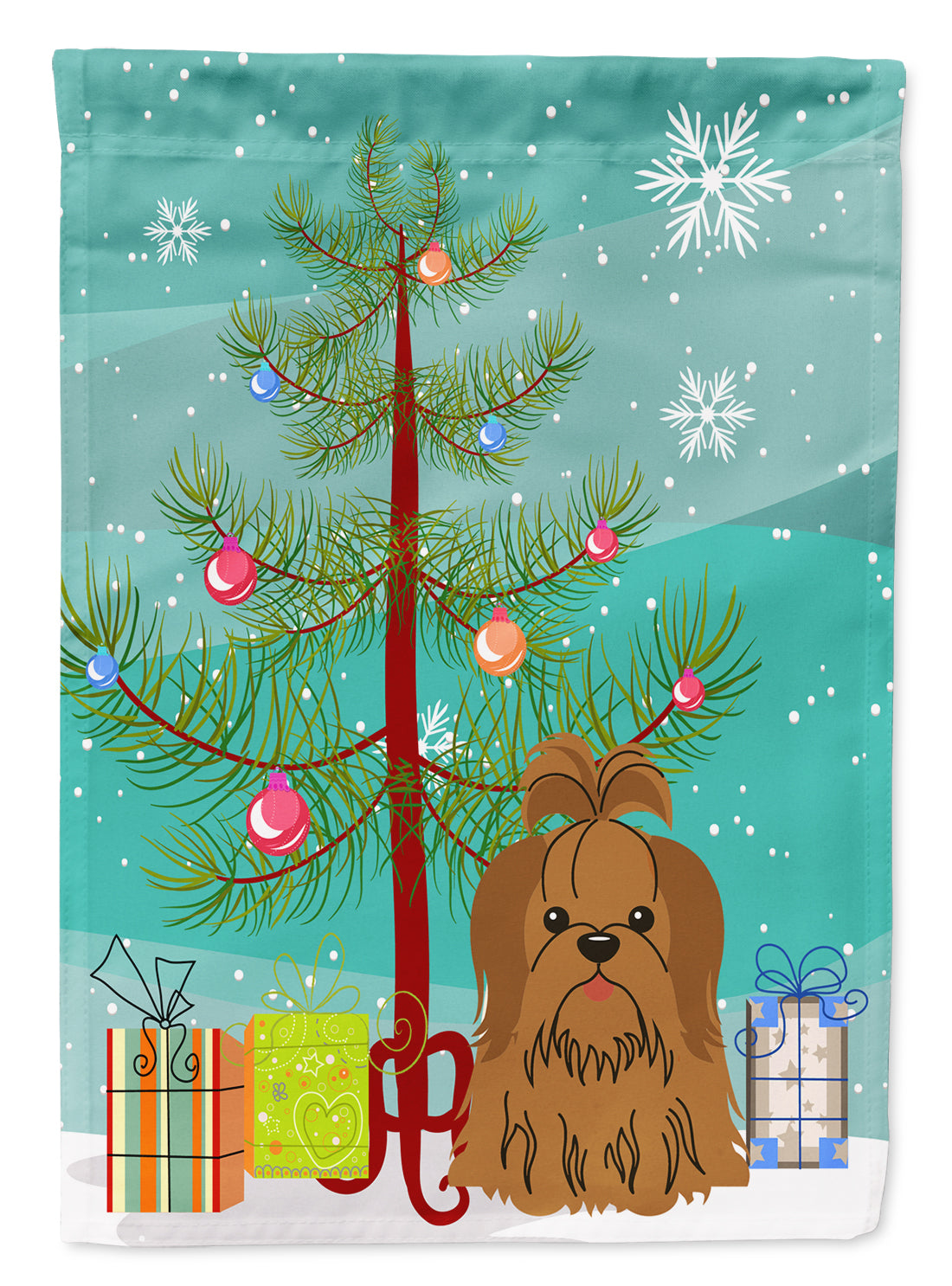 Merry Christmas Tree Shih Tzu Silver Chocolate Garden Flag Mailbox Decorative Yard Banner Outside Patio Artwork for Flower Beds, Garden Size, Multicolor