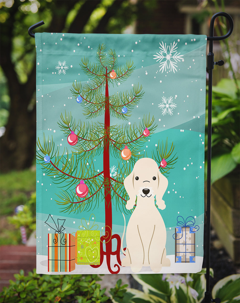 Merry Christmas Tree Bedlington Terrier Sandy Garden Flag Mailbox Decorative Yard Banner Outside Patio Artwork for Flower Beds, Garden Size, Multicolor