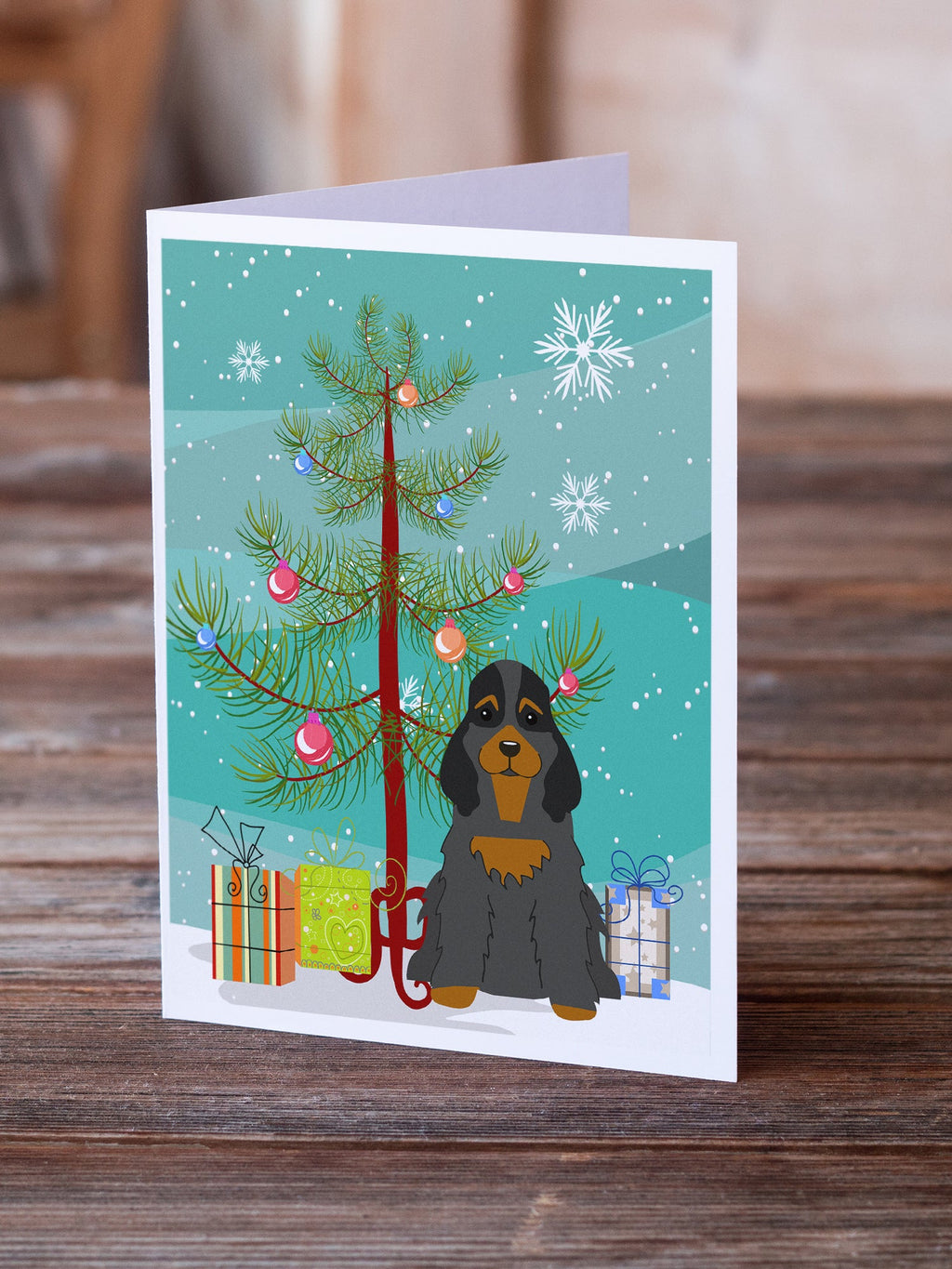 Merry Christmas Tree Cocker Spaniel Black Tan Greeting Cards Pack of 8 Blank Cards with Envelopes Whimsical A7 Size 5x7