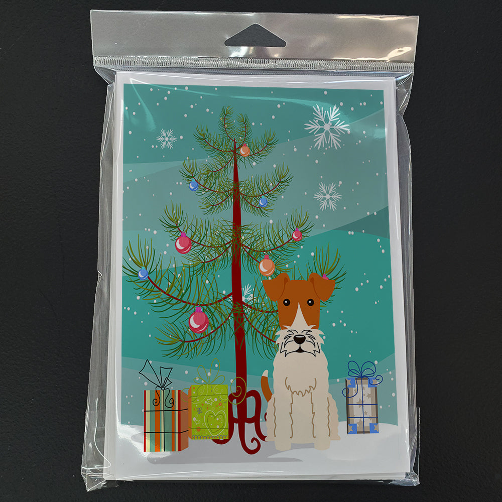 Merry Christmas Tree Wire Fox Terrier Greeting Cards Pack of 8 Blank Cards with Envelopes Whimsical A7 Size 5x7