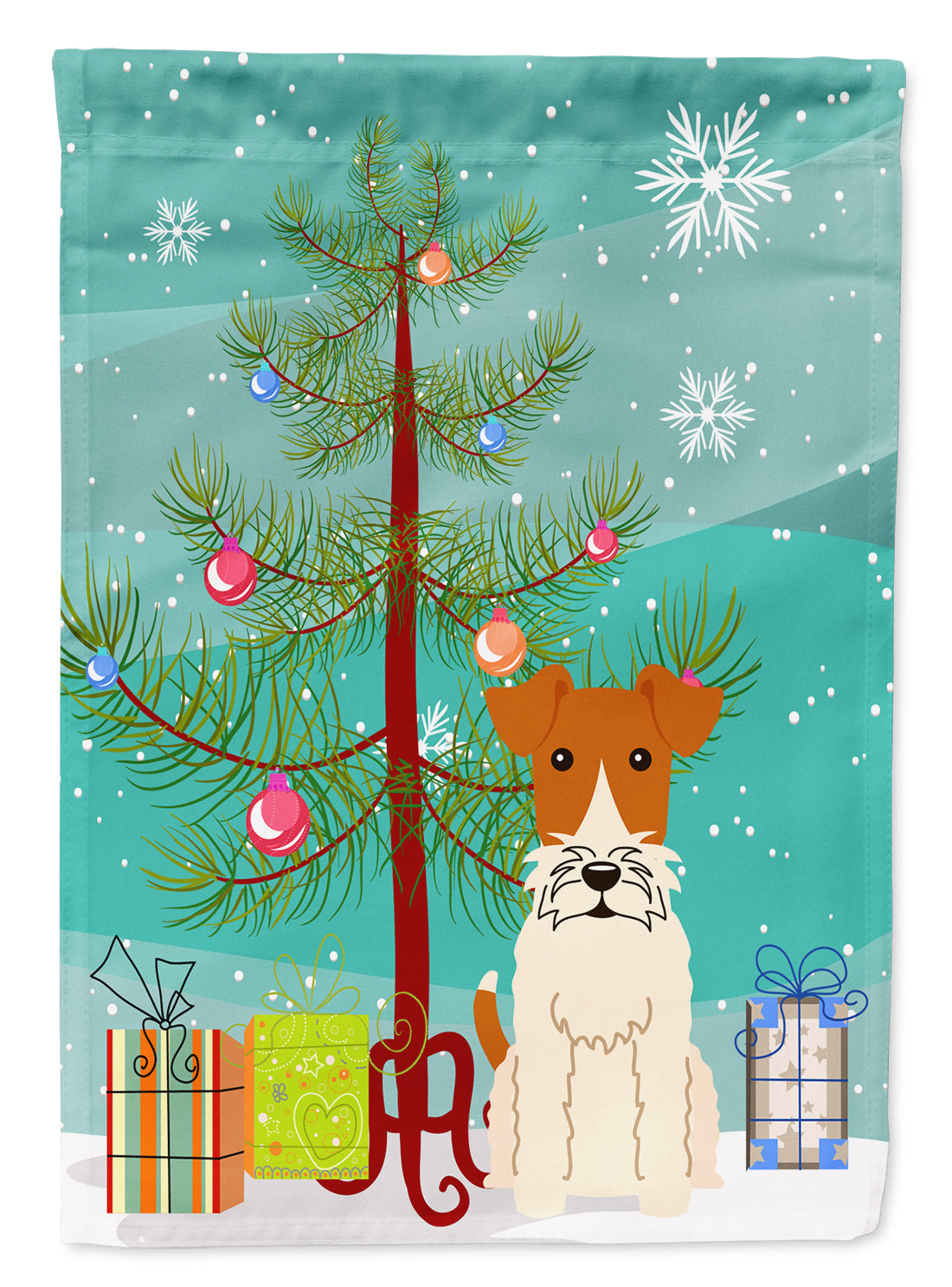 Merry Christmas Tree Wire Fox Terrier Garden Flag Mailbox Decorative Yard Banner Outside Patio Artwork for Flower Beds, Garden Size, Multicolor