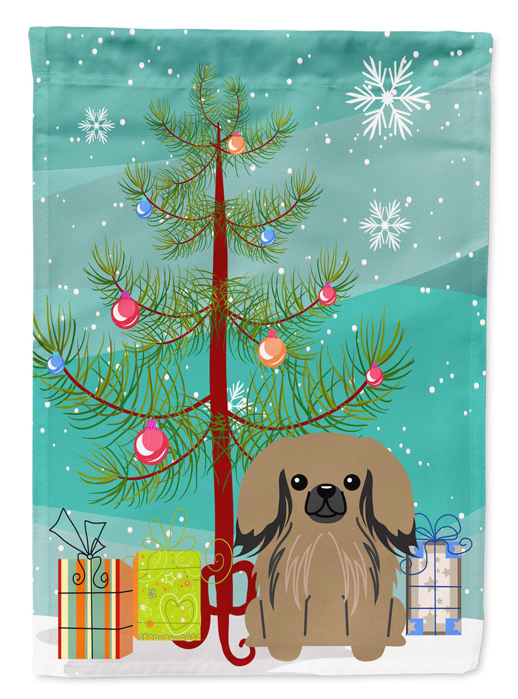 Merry Christmas Tree Pekingese Tan Garden Flag Mailbox Decorative Yard Banner Outside Patio Artwork for Flower Beds, Garden Size, Multicolor
