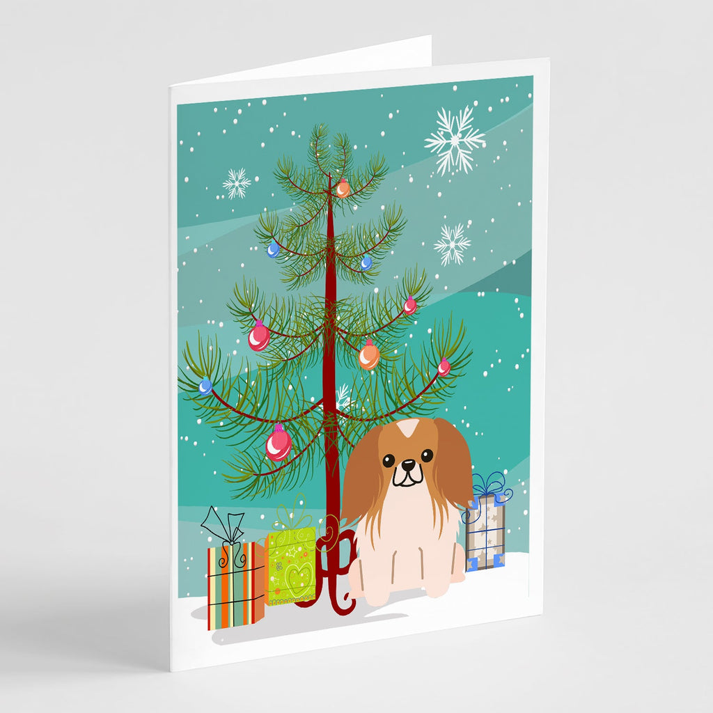 Merry Christmas Tree Pekingese Red White Greeting Cards Pack of 8 Blank Cards with Envelopes Whimsical A7 Size 5x7