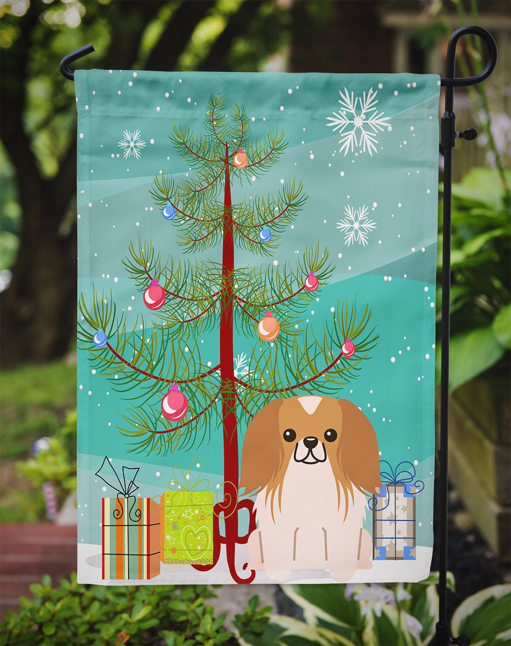 Merry Christmas Tree Pekingese Red White Garden Flag Mailbox Decorative Yard Banner Outside Patio Artwork for Flower Beds, Garden Size, Multicolor