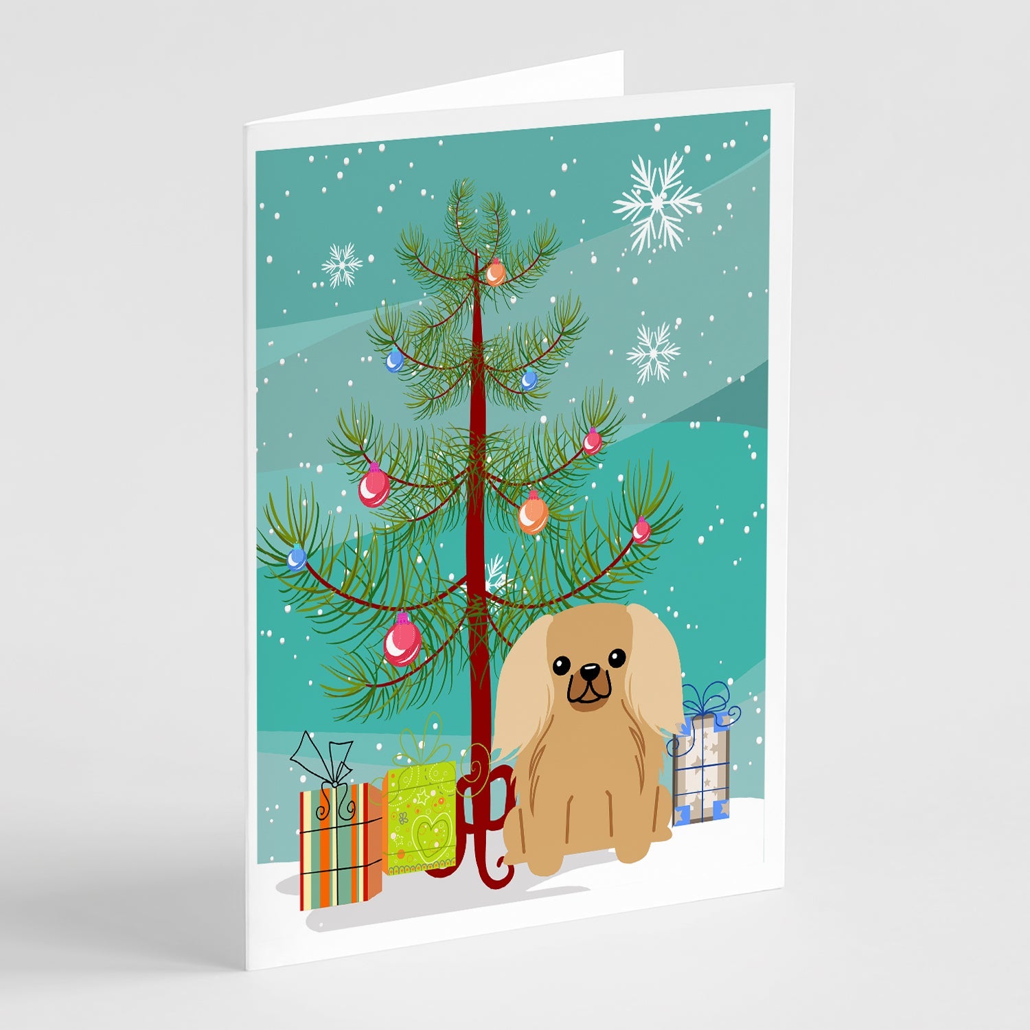 Merry Christmas Tree Pekingese Fawn Sable Greeting Cards Pack of 8 Blank Cards with Envelopes Whimsical A7 Size 5x7