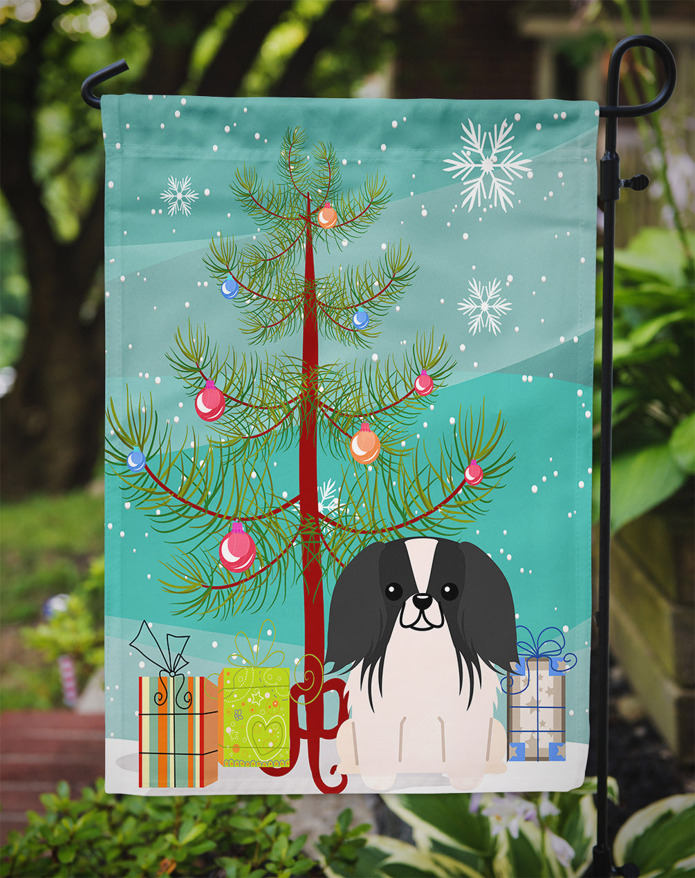 Merry Christmas Tree Pekingese Black White Garden Flag Mailbox Decorative Yard Banner Outside Patio Artwork for Flower Beds, Garden Size, Multicolor